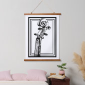 黒い輪郭を持つ白黒のバイオリンの巻物 吊り下げ型タペストリー (寝室)
