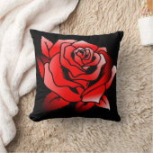 黒い輪郭を持つ赤いバラ クッション (ブランケット)
