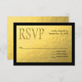 黒い輪郭RSVPが付いている金塊のフェイクなホイル 出欠カード (正面/裏面)