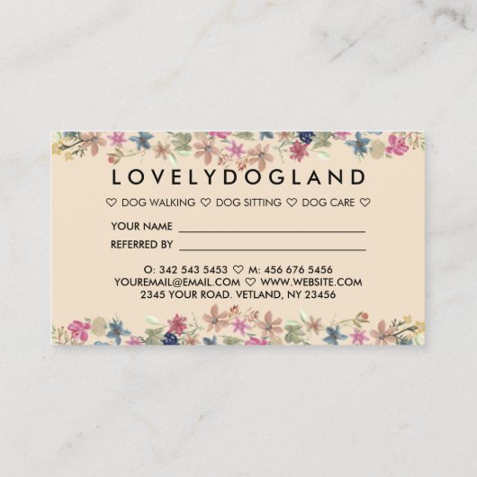 黒い農村風ペットの予約リマインダー犬 名刺 (裏面)