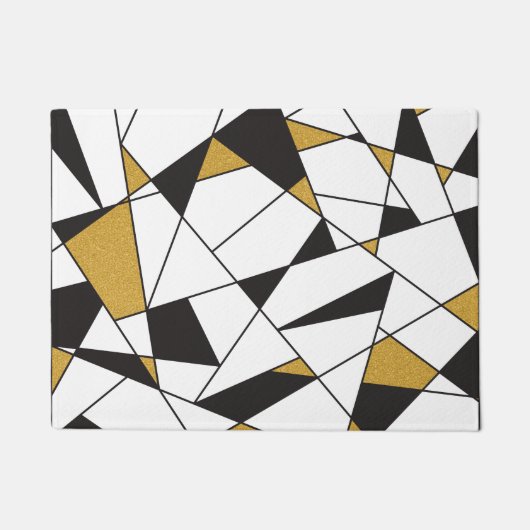 黒い近代美術の幾何学-および金の白 ドアマット (正面)