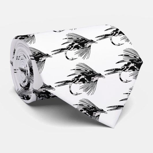 黒い迷彩柄のはえの魚釣りの魅惑 ネクタイ (ロール)