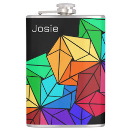 黒い追加名の上に3D Bright Rainbow Cube Triangles フラスク