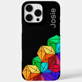 黒い追加名の上に3D Bright Rainbow Cube Triangles iPhone 16 Pro Maxケース