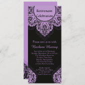 黒い退職パーティーの招待の薄紫のダマスク織 招待状 (正面/裏面)