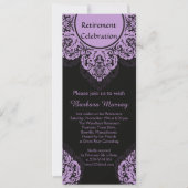 黒い退職パーティーの招待の薄紫のダマスク織 招待状 (正面)