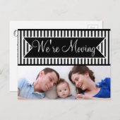 黒い通知はがきを移ストライプの動する 案内ポストカード (正面/裏面)