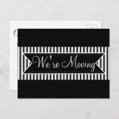 黒い通知はがきを移ストライプの動する 案内ポストカード (正面/裏面)