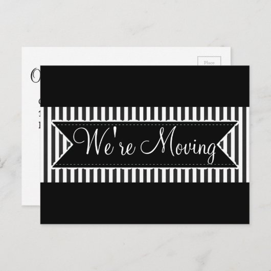 黒い通知はがきを移ストライプの動する 案内ポストカード (正面/裏面)