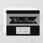 黒い通知はがきを移ストライプの動する 案内ポストカード (正面/裏面)