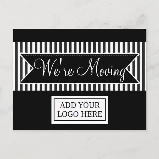 黒い通知はがきを移ストライプの動する 案内ポストカード (正面)