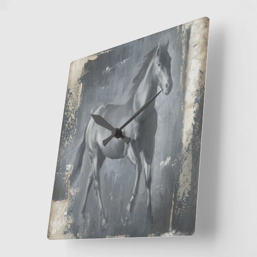 黒い連続した種馬 スクエア壁時計 (傾斜)