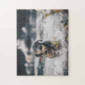 黒い遊ラブラドールが水に取り込む ジグソーパズル (縦)