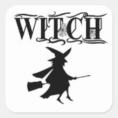 黒い邪悪な空飛ぶ魔女のハロウィン スクエアシール (正面)
