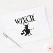 黒い邪悪な空飛ぶ魔女のハロウィン スクエアシール (封筒)