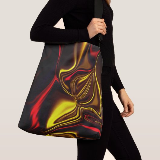 黒い部分を持つ黄金と赤の曲線 クロスボディバッグ (クローズアップ)