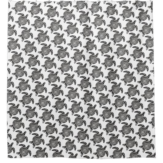 黒い部族の亀の模様（白） シャワーカーテン (正面)