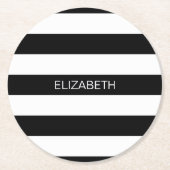 黒い重量の横名門私立校風の線ストライプ#2名前モノグラム ラウンドペーパーコースター (正面)