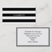 黒い重量の横名門私立校風の線ストライプ#2名前モノグラム 名刺 (正面/裏面)