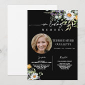 黒い野の花の葬儀 追悼式 フォト 招待状 (正面/裏面)