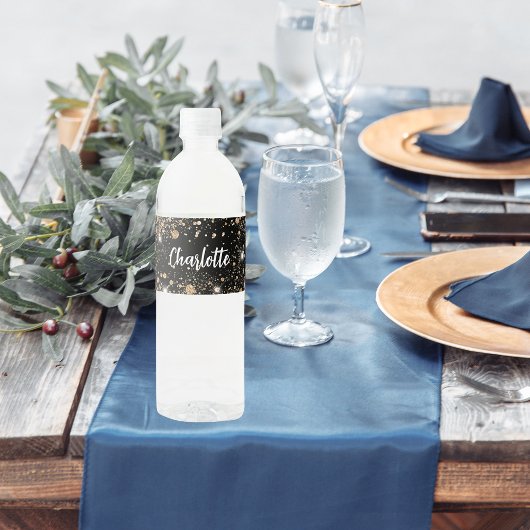 黒い金の輝きが名前のスクリプトを飾る ペットボトルラベル