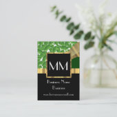 黒い金ゴールドおよび緑のモノグラム 名刺 (スタンド正面)
