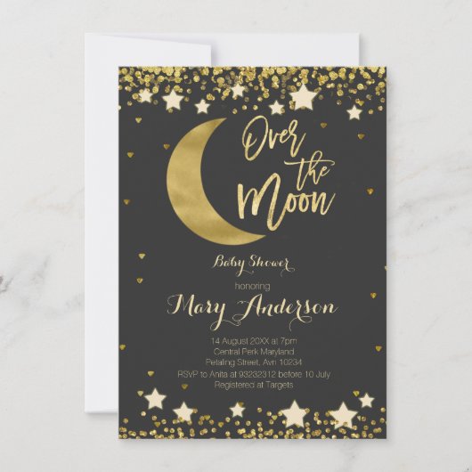 黒い金ゴールドが月の赤ん坊のシャワーを浴びる 招待状 (正面)