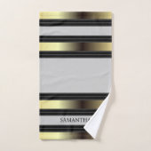 黒い金ゴールドとグレーのジオメトストライプリの名前 バスタオルセット (ハンドタオル)