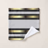 黒い金ゴールドとグレーのジオメトストライプリの名前 バスタオルセット (ウォッシュタオル)