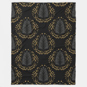 黒い金ゴールドとグレーのスタイルを適用したダマスパターン フリースブランケット (正面)