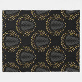 黒い金ゴールドとグレーのスタイルを適用したダマスパターン フリースブランケット (正面(横))