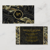 黒い金ゴールドとダイヤモンドのパターンエレガント-フローラ旋回 名刺 (正面/裏面)