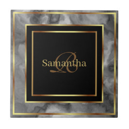 黒い金ゴールドと灰色のジオメトリック大理石 タイル