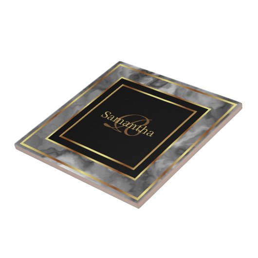 黒い金ゴールドと灰色のジオメトリック大理石 タイル (側面)