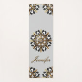 黒い金ゴールドと白い幾何学的デザイン ヨガマット (正面)