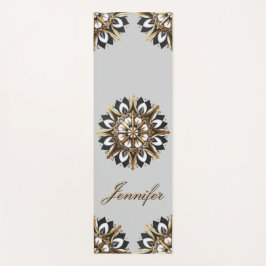 黒い金ゴールドと白い幾何学的デザイン ヨガマット