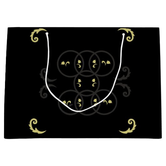 黒い金ゴールドと銀の円 ラージペーパーバッグ (正面)