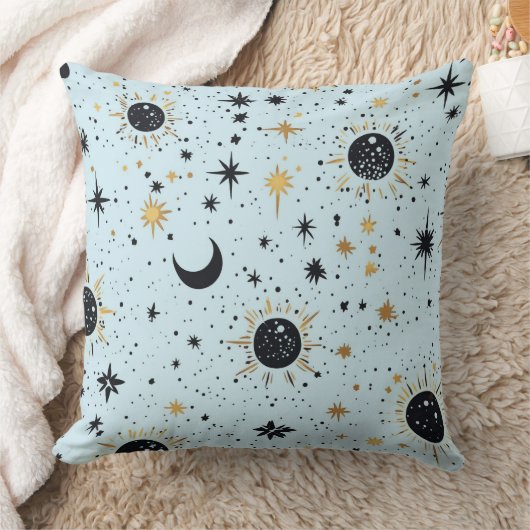 黒い金ゴールドと青い天日月星 クッション (ブランケット)