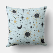 黒い金ゴールドと青い天日月星 クッション (裏面)