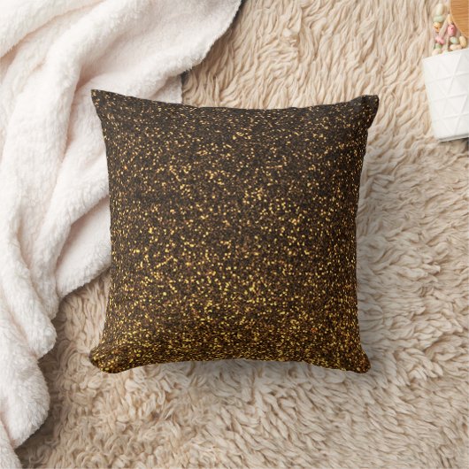 黒い金ゴールドのきらめくグリッターの枕 クッション (ブランケット)