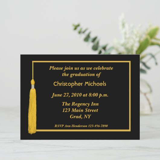 黒い金ゴールドのふさのボーダー卒業の招待状 招待状 (スタンド正面)