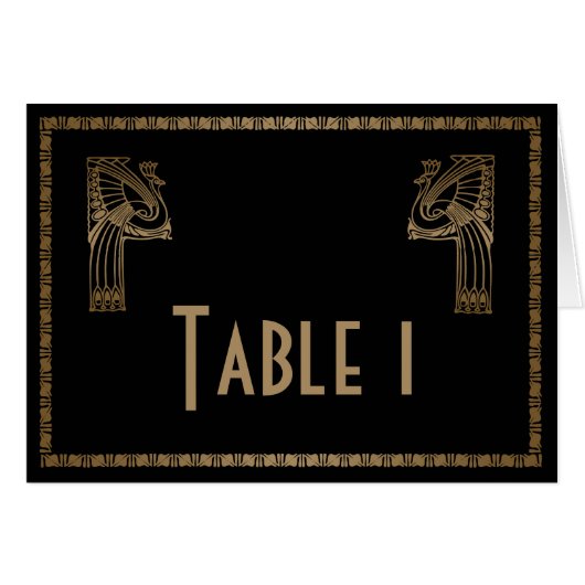 黒い金ゴールドのアールデコの孔雀の結婚式のテーブル数 (正面横)