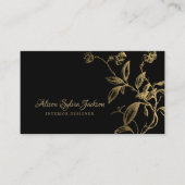 黒い金ゴールドのエレガント高級な植物葉 名刺 (正面)