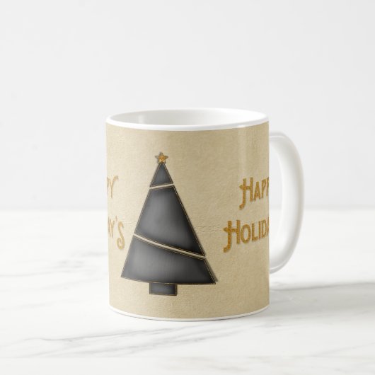 黒い金ゴールドのクリスマスツリーの幸せな休日 コーヒーマグカップ (正面右)
