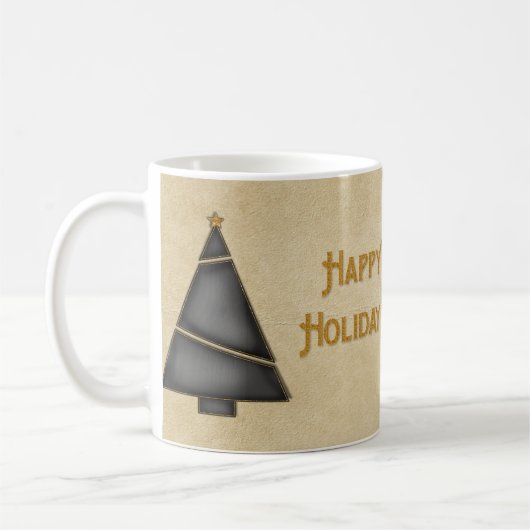 黒い金ゴールドのクリスマスツリーの幸せな休日 コーヒーマグカップ (左)