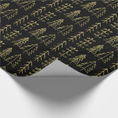 黒い金ゴールドのクリスマスツリーパターンモダン ラッピングペーパー (角)