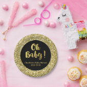 黒い金ゴールドのグリッターのOhベビーのベビーシャワーのプレート ペーパープレート (パーティー)