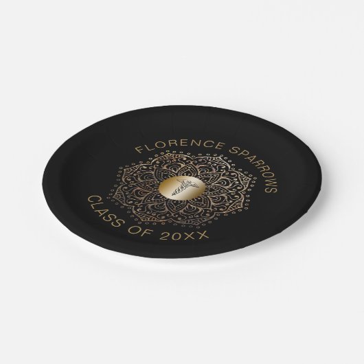 黒い金ゴールドのナースの卒業のケリュケイオンの記号 ペーパープレート (アングル)
