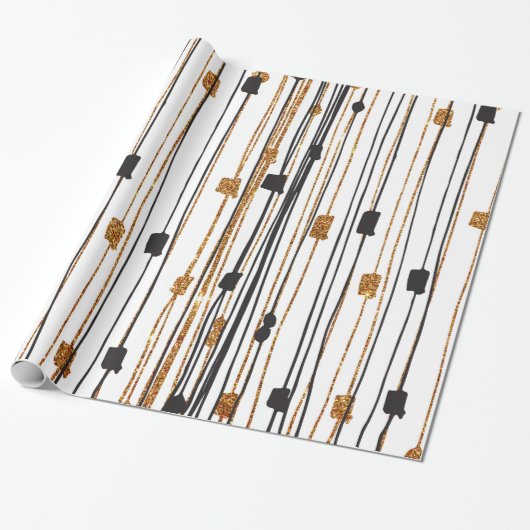 黒い金ゴールドのフェイクなグリッターの手描きのパターン ラッピングペーパー (アンロールド)