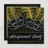 黒い金ゴールドのマスクの仮面舞踏会のパーティの招待状 招待状 (正面/裏面)